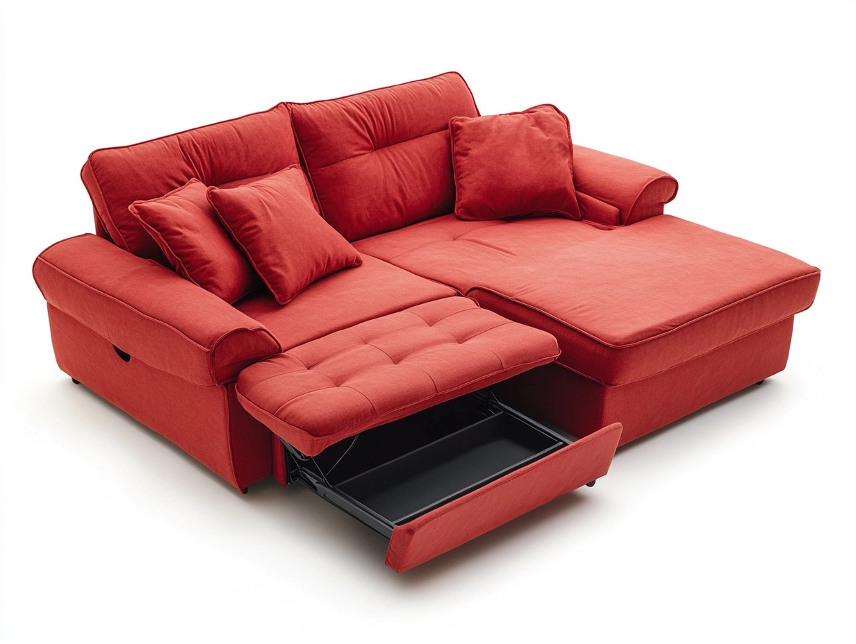 Sofá cama chaise longue rojo rectangular tela desmontable 3 piezas