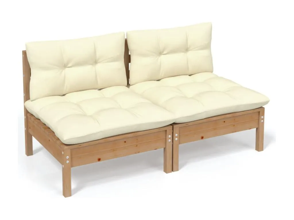 Sofá de jardín de 2 plazas con cojines Decounico maciza Decounico crema