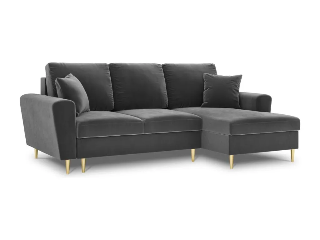 Alkihogares - Sofá cama esquinero derecho con baúl de almacenaje Alkihogares 4 plazas de terciopelo gris claro - 241x145x88cm