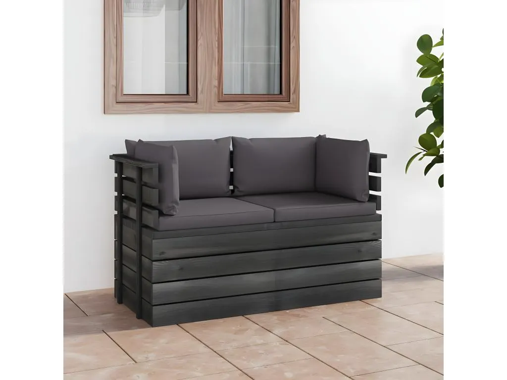 Sofá de palets de jardín 2 plazas y cojines Andreuworldcasa maciza Andreuworldcasa