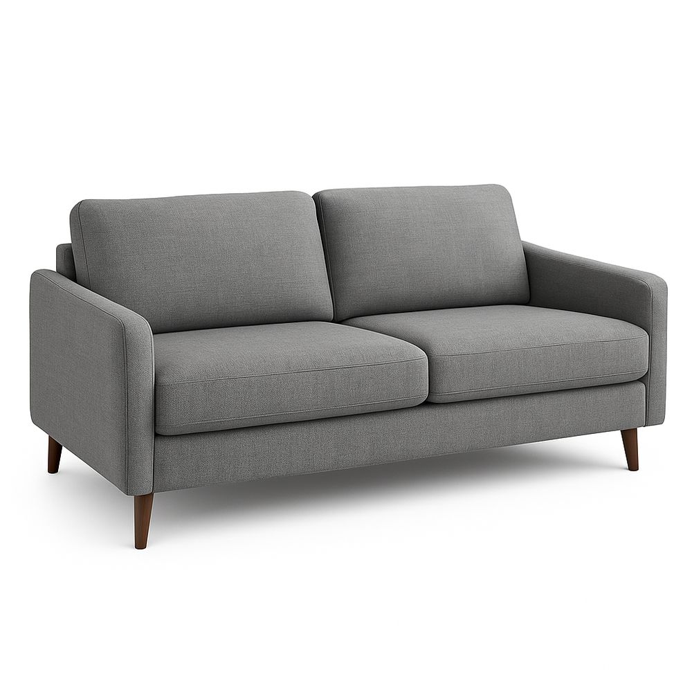 Sofá moderno de dos plazas en gris, cómodo y elegante, con estructura de madera y tapizado de tela