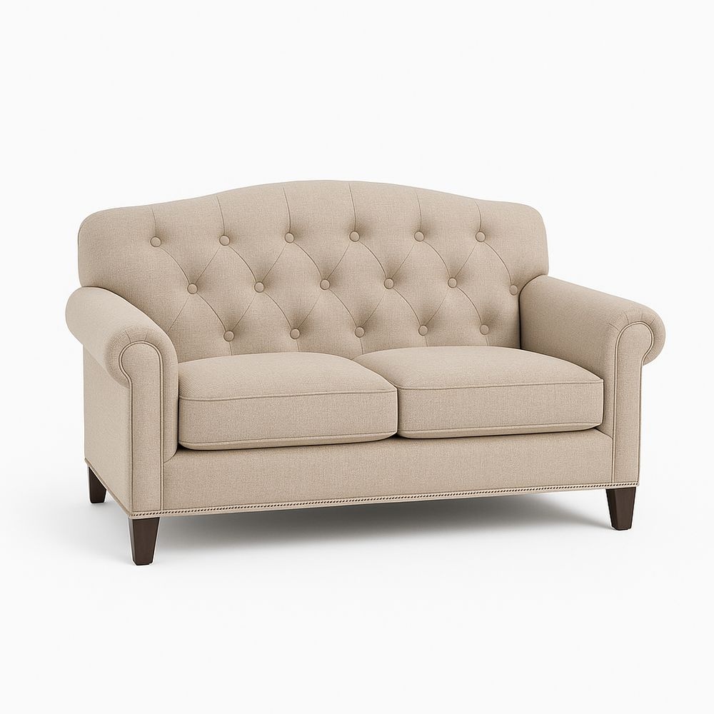 Sofá clásico de dos plazas de lino beige para sala de estar