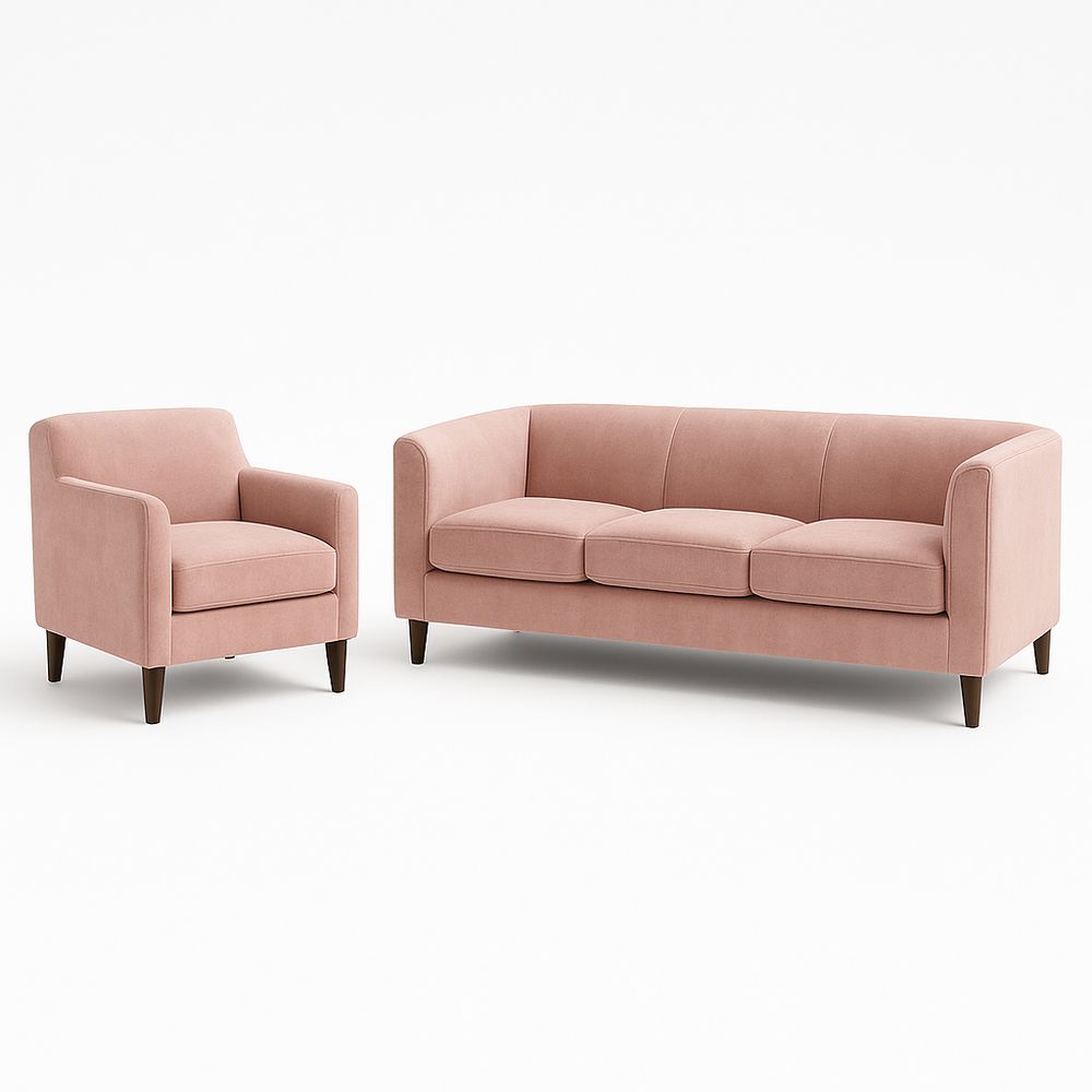 Sofá de 3 plazas y sillón a juego en terciopelo rosa,moderno y elegante,ideal para sala de estar