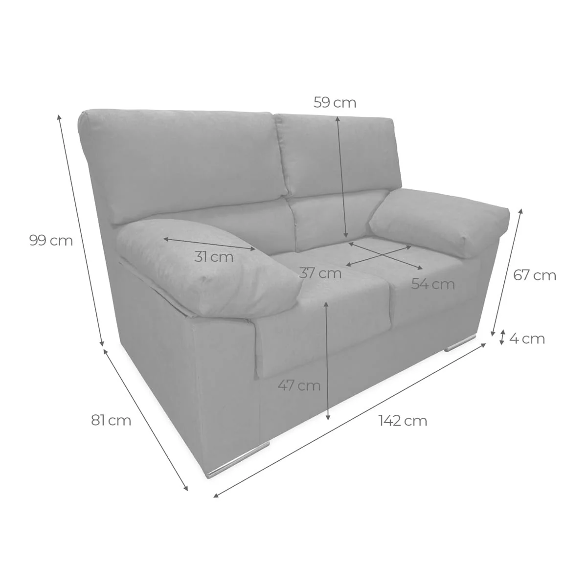 Sofá 2 plazas Nebur tapizado cemento