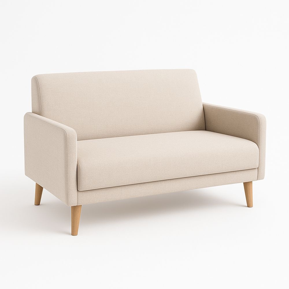 Sofá de Dos Plazas Beige Tela Poliester Madera Lona 140cm x 75cm x 80cm