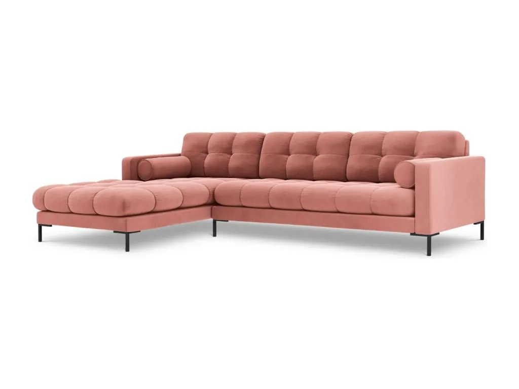 Francomuebleses - Sofá esquinero izquierdo Francomuebleses 5 plazas de terciopelo rosa - 293x185x75cm