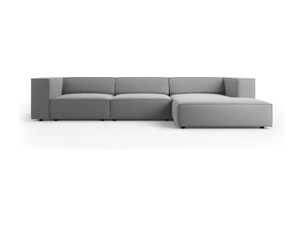 Boverdeco - Sofá esquinero derecho Boverdeco 4 plazas de terciopelo gris claro - 284x166x70cm