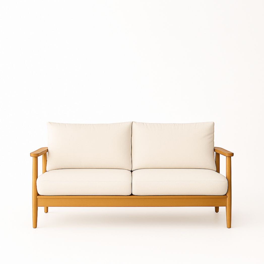 Sofá de dos plazas de madera maciza y poliéster crema 150x85x78 cm