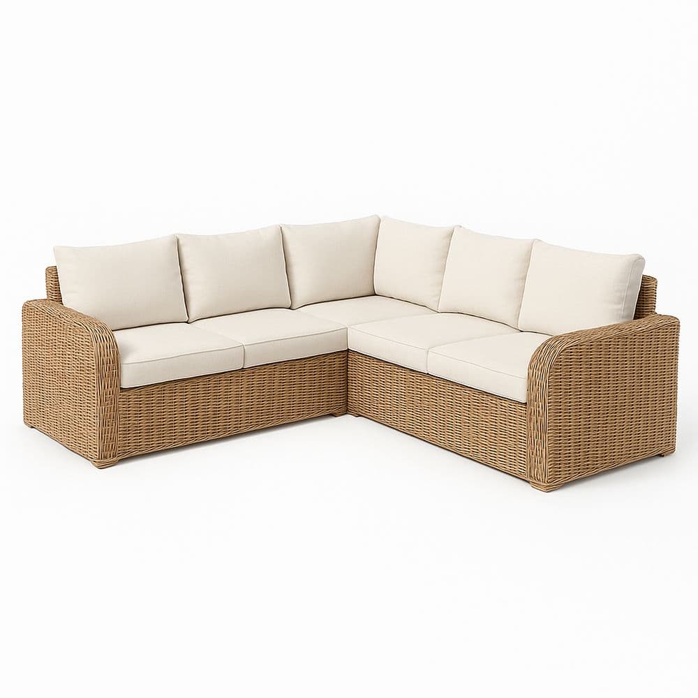 Sofá Esquinero de 4 Plazas de Ratán Sintético en Forma de L Beige 210x210x70 cm