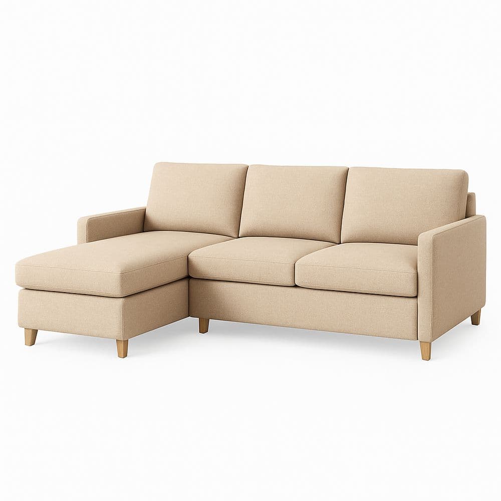 Sofá Seccional de 3 Plazas de Tela Beige con Chaise Longue Izquierda 220x150x85 cm