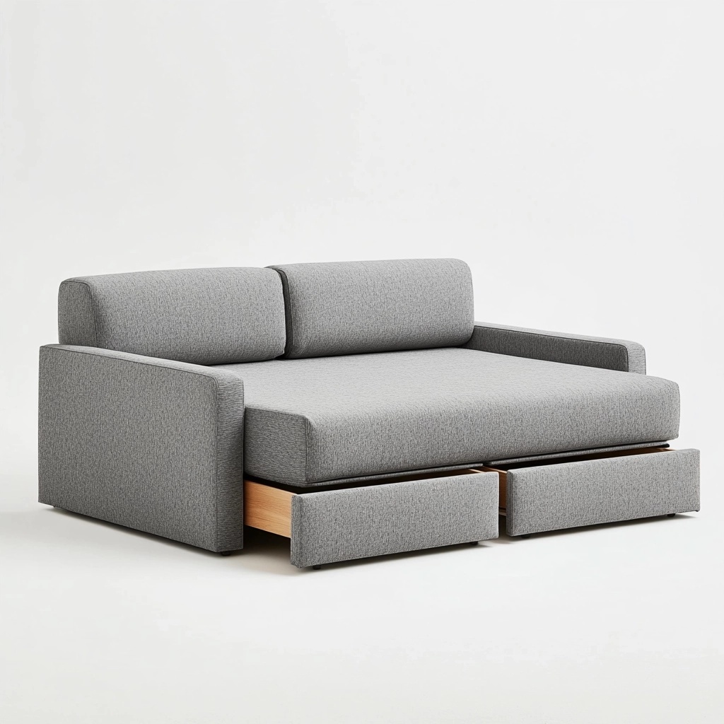 Sofá cama gris dos plazas tela elegante espacio de almacenamiento