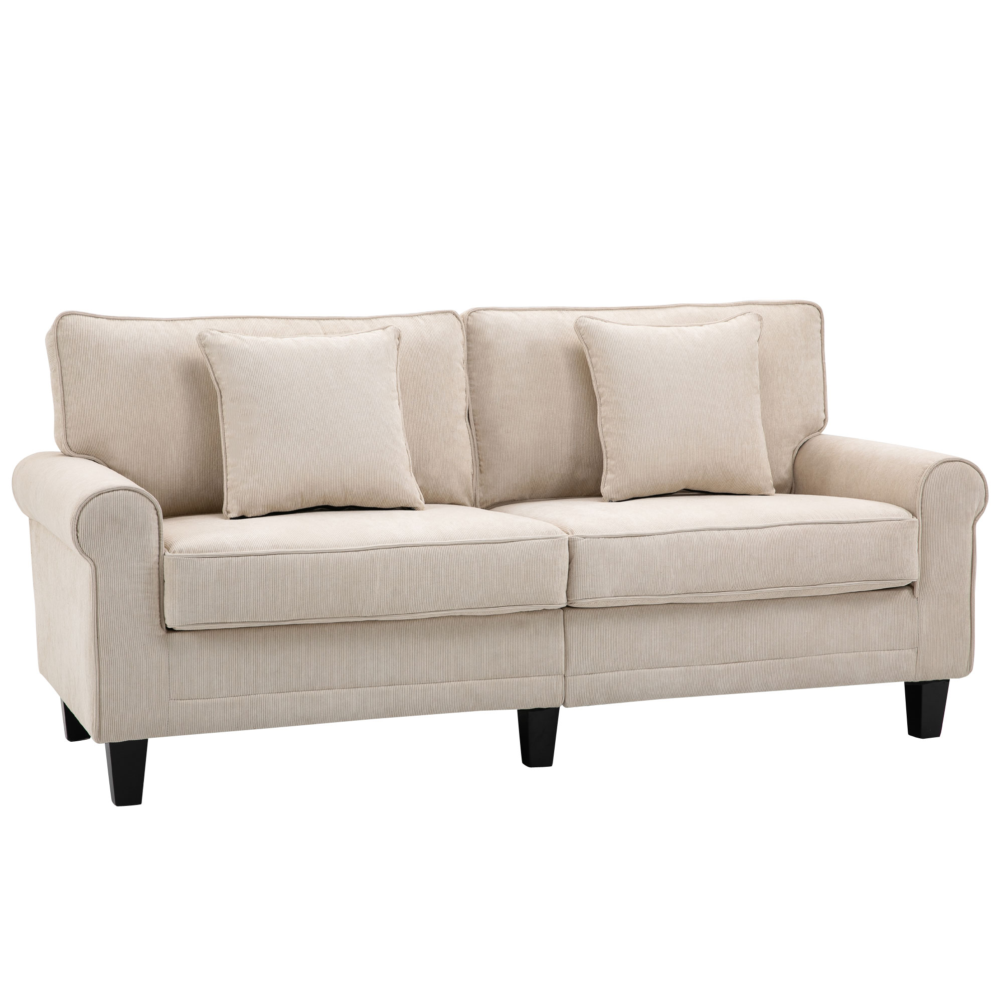 Sofá de 3 plazas con patas de pino macizo, tapizado en tela tipo terciopelo beige tt5512s5