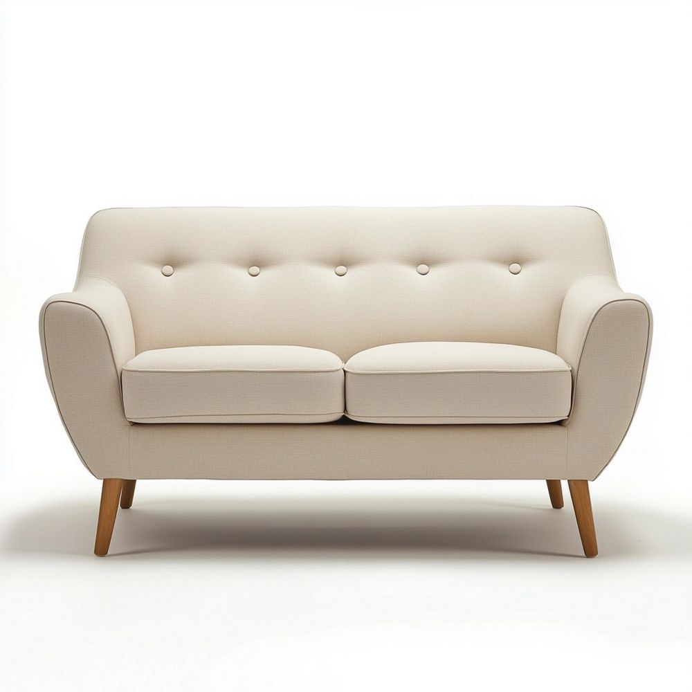 Sofá de dos plazas tapizado en algodón beige con patas de haya maciza 150x85x80 cm