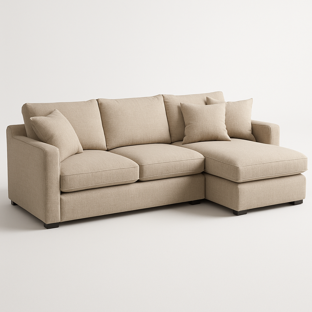 Sofá Chaise Longue Beige Poliéster 3 Plazas