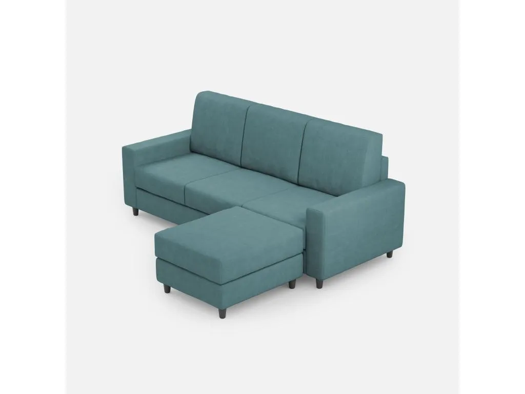 Sofá Homepleno 3 plazas (tres plazas de 60 cm) puf dimensiones exteriores L.208 P.155 color petróleo mqiw92209