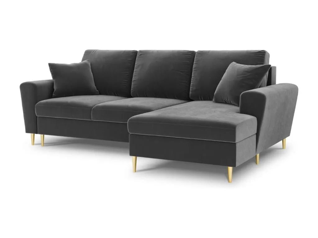 Alkihogares - Sofá cama esquinero derecho con baúl de almacenaje Alkihogares 4 plazas de terciopelo gris claro - 241x145x88cm