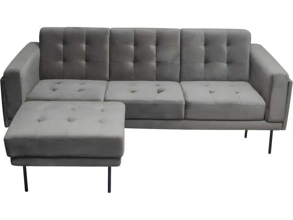 Sofá esquinero reversible de 3 plazas Noé tapizado en terciopelo gris  XQ3805344