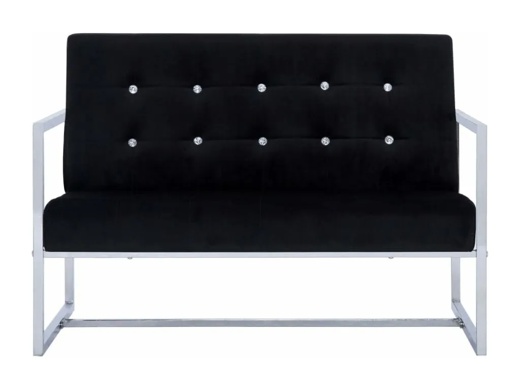 Sofá de dos plazas con reposabrazos en acero cromado y terciopelo negro weas18826