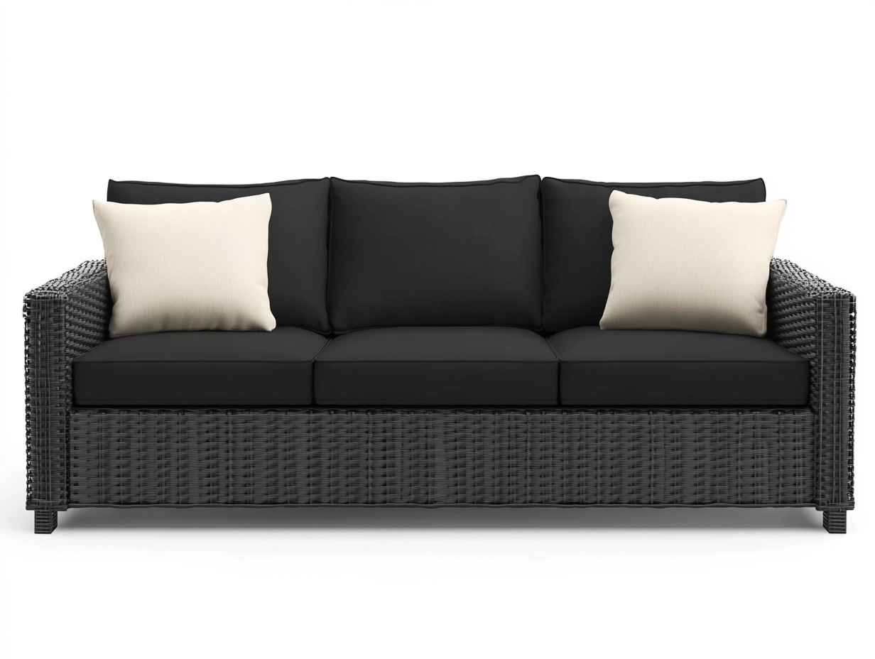 Sofá de jardín de 3 plazas con cojines negros