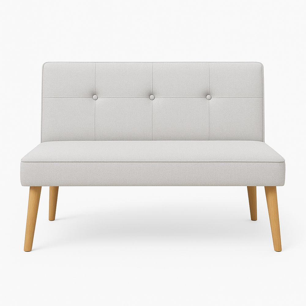 Sofá de Dos Plazas Moderno en Tela Gris con Patas de Madera Natural, Estilo Contemporáneo, Ideal para Salas y Comedores