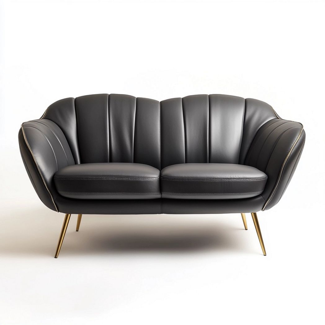 Sofá de Dos Plazas de PU Negro con Patas de Hierro 150x80x85 cm