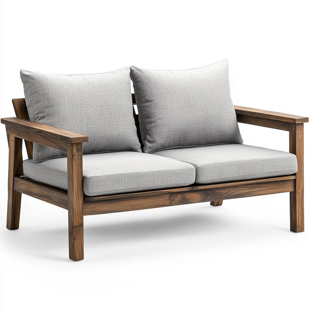 Sofá de Roble de Dos Plazas Gris Claro con Cojines de Poliéster
