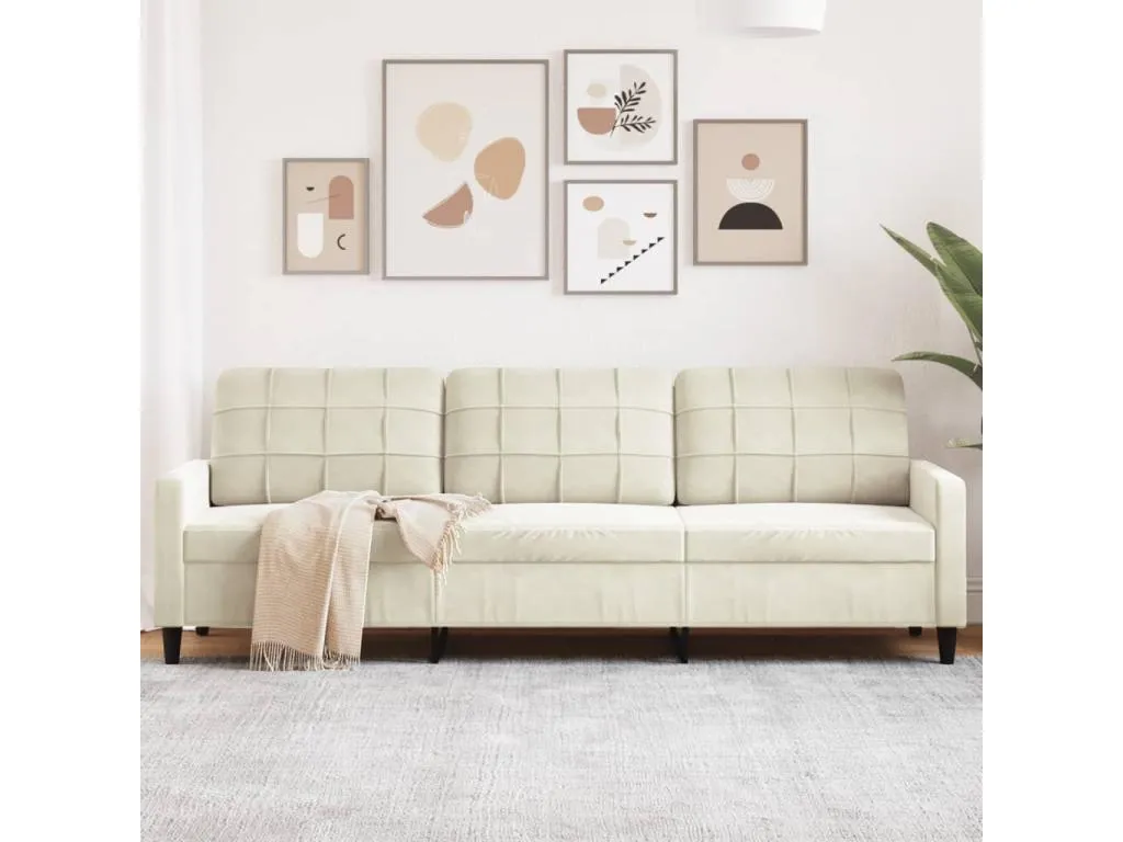 Sofá de 3 plazas terciopelo color crema 210 cm orjj77674