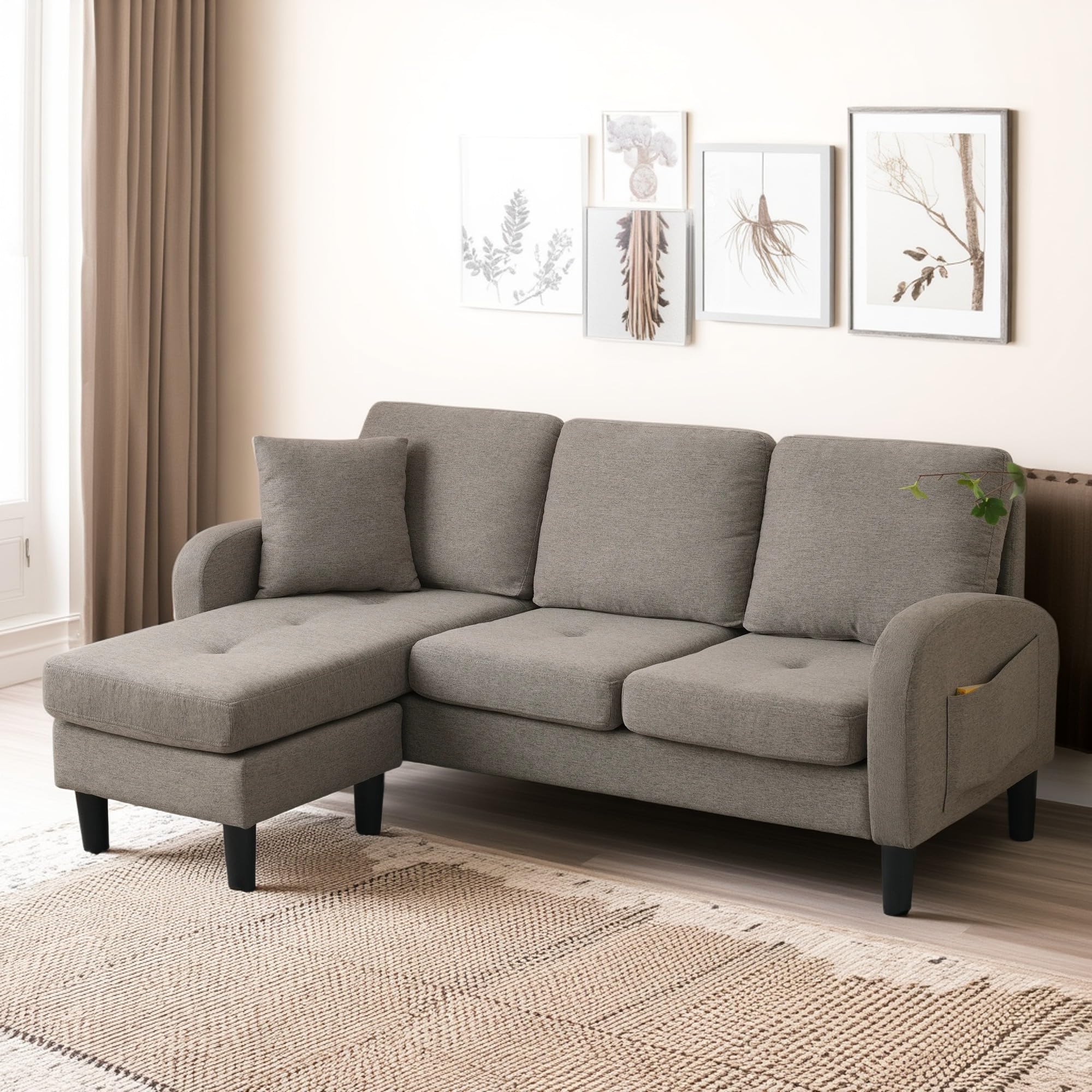 Sofá esquinero en L 3 plazas chaise longue beige