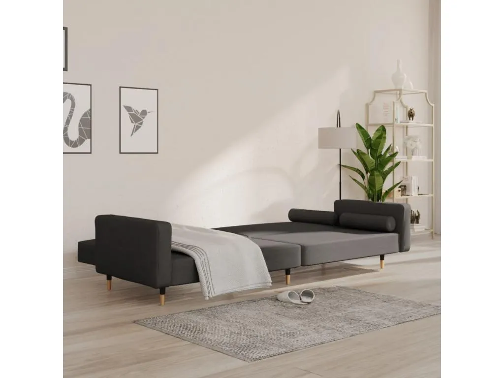 Sofá cama de 2 plazas con dos almohadas terciopelo gris oscuro