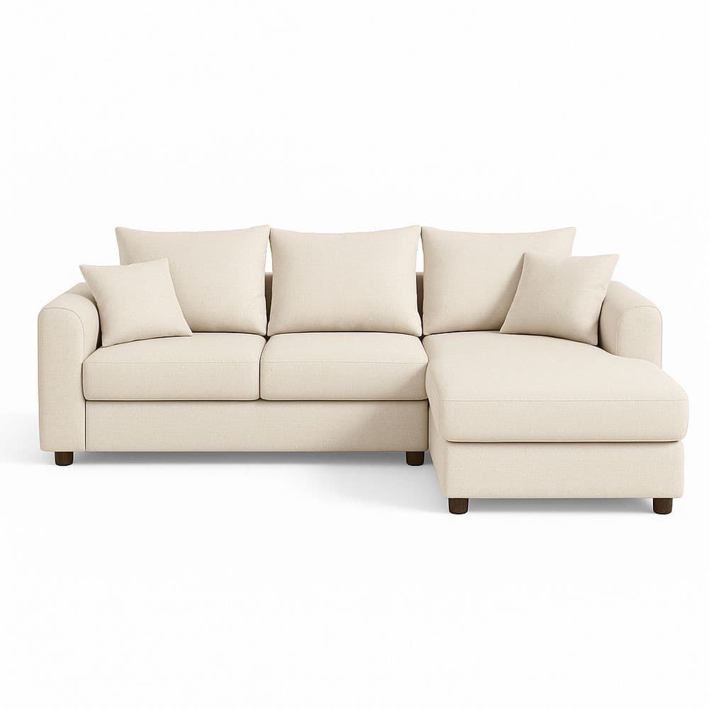 Sofá Esquinero de 3 Plazas Tapizado en Algodón Beige en Forma de L 270x160x85cm