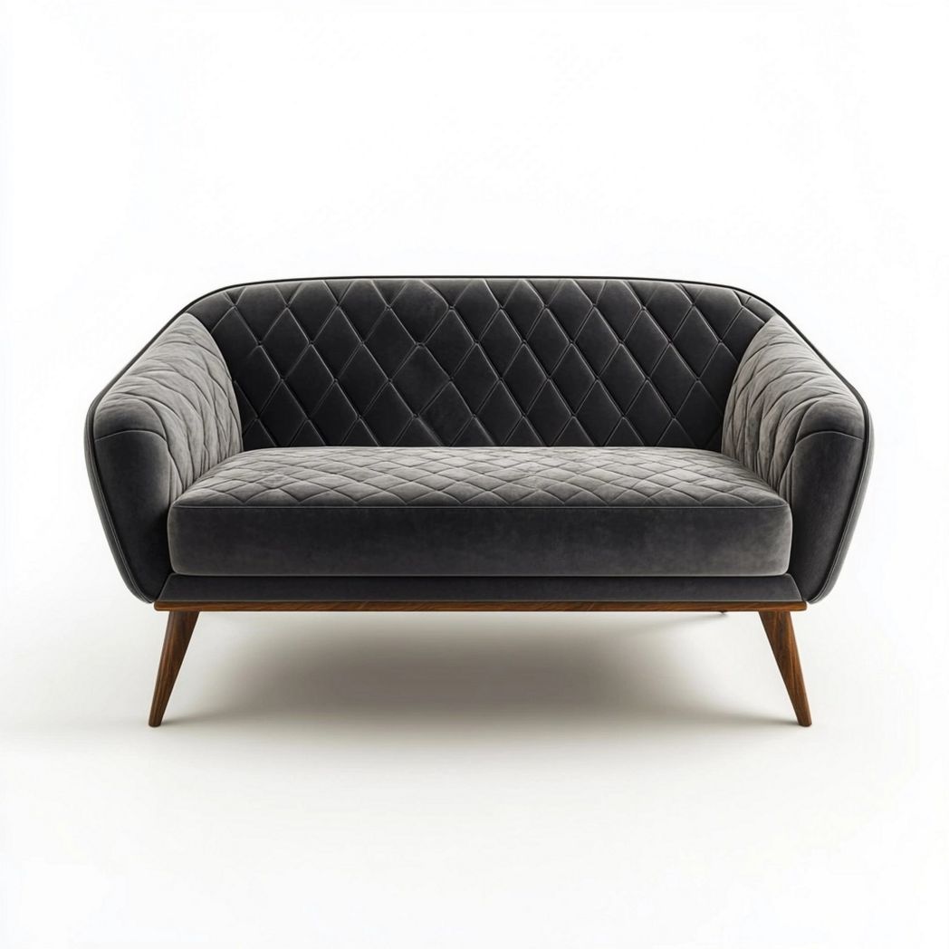 Sofá de dos plazas tapizado en terciopelo con patas de madera oscura 150 cm