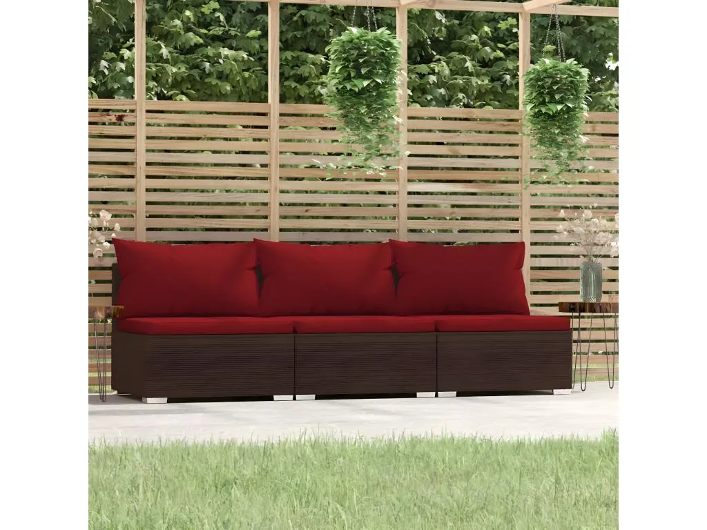 Sofá de jardín de 3 plazas con cojines ratán sintético marrón nlsm95665