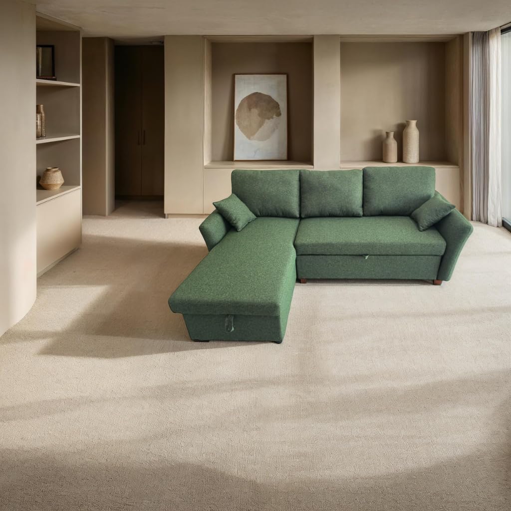 Sofá cama 3 plazas chaise longue reversible verde