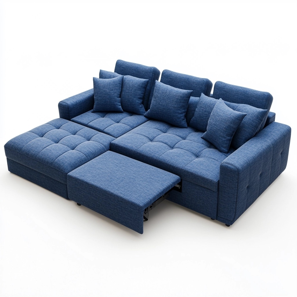 Sofá seccional para sala en tela azul con chaise longue ajustable