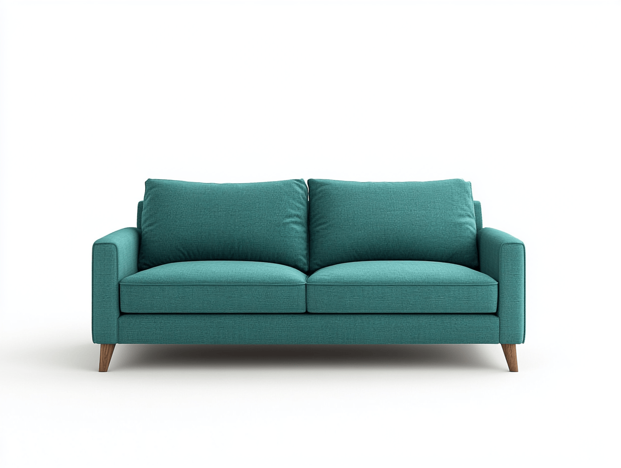 Sofá tapizado lino azul turquesa dos plazas rectangular 180 cm