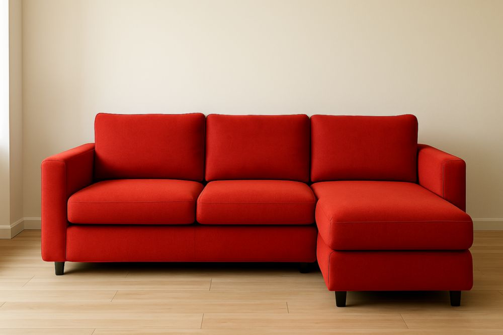 230x150x85 cm sofá seccional de tela roja con chaise longue y patas de madera