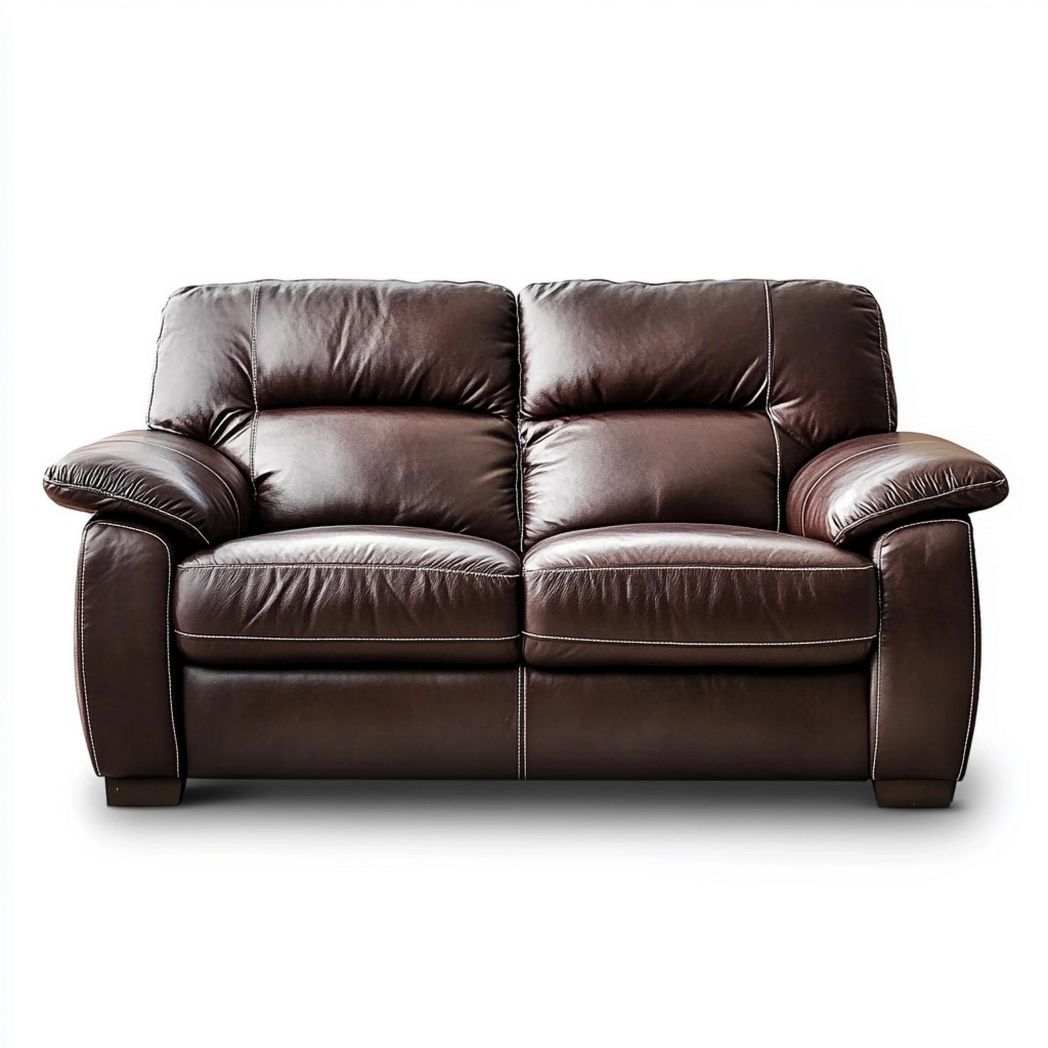 Sofá de Dos Plazas de Cuero Marrón Elegante para Sala de Estar