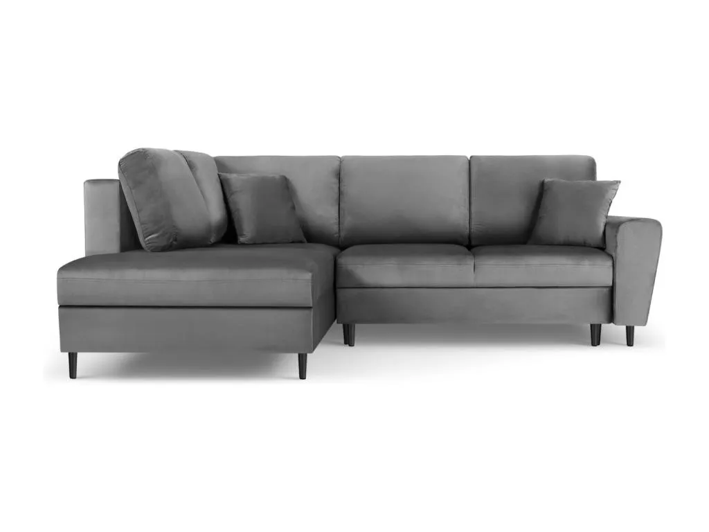 Homepleno - Sofá cama esquinero izquierdo con baúl de almacenaje Homepleno 5 plazas de terciopelo gris claro - 243x194x88cm mnjn34934