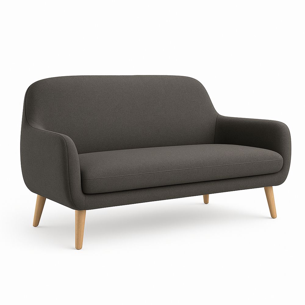 Sofá moderno de dos plazas en color gris oscuro, tapizado en tela suave, estructura de madera, ideal para salas de estar