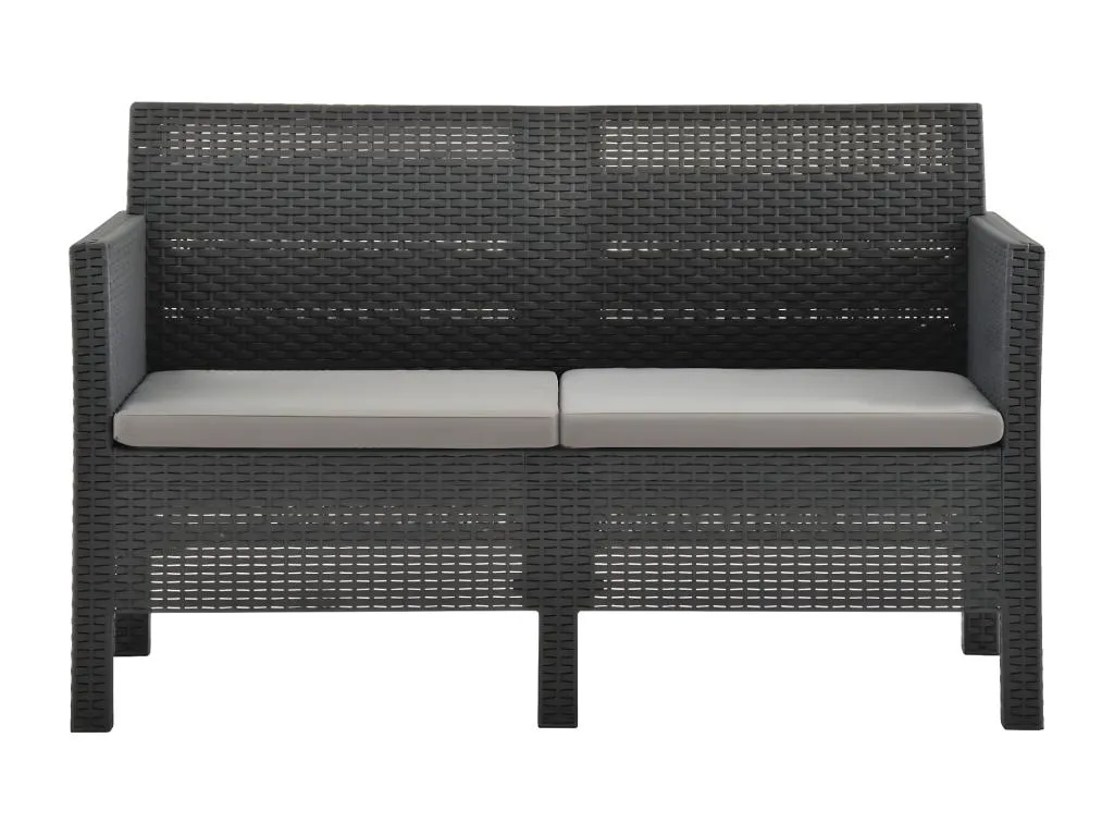 Sofá de jardín de 2 plazas con cojines PP ratán gris antracita