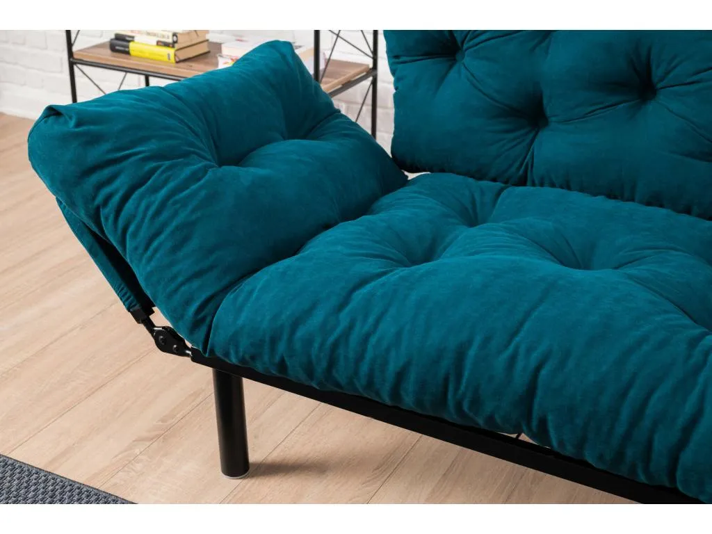 Sofá cama 2 plazas Alkifurniturees Sofá transformable Sofá para invitados Sillón cama con almacenaje 155x70 h85 cm Azul claro 87202BUZL