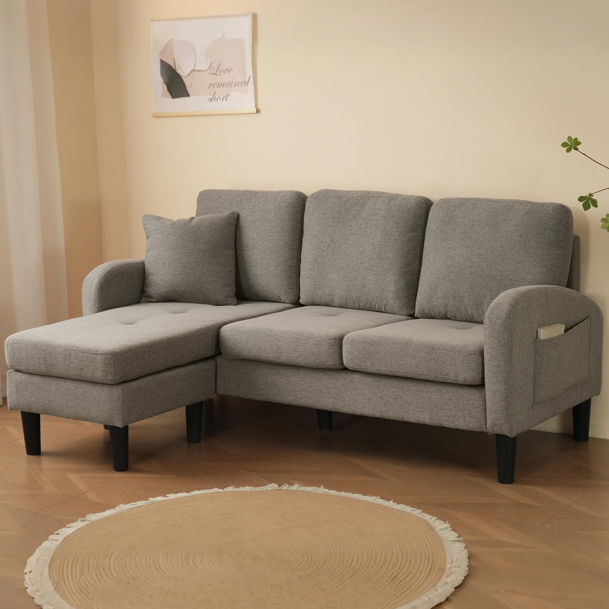 Sofá esquinero en L 3 plazas chaise longue beige