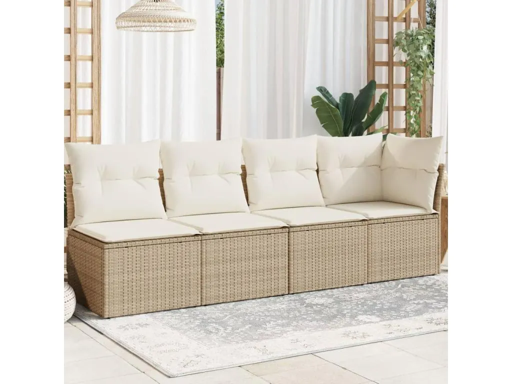Sofá de jardín de 4 plazas con cojines ratán sintético beige 36578guqh