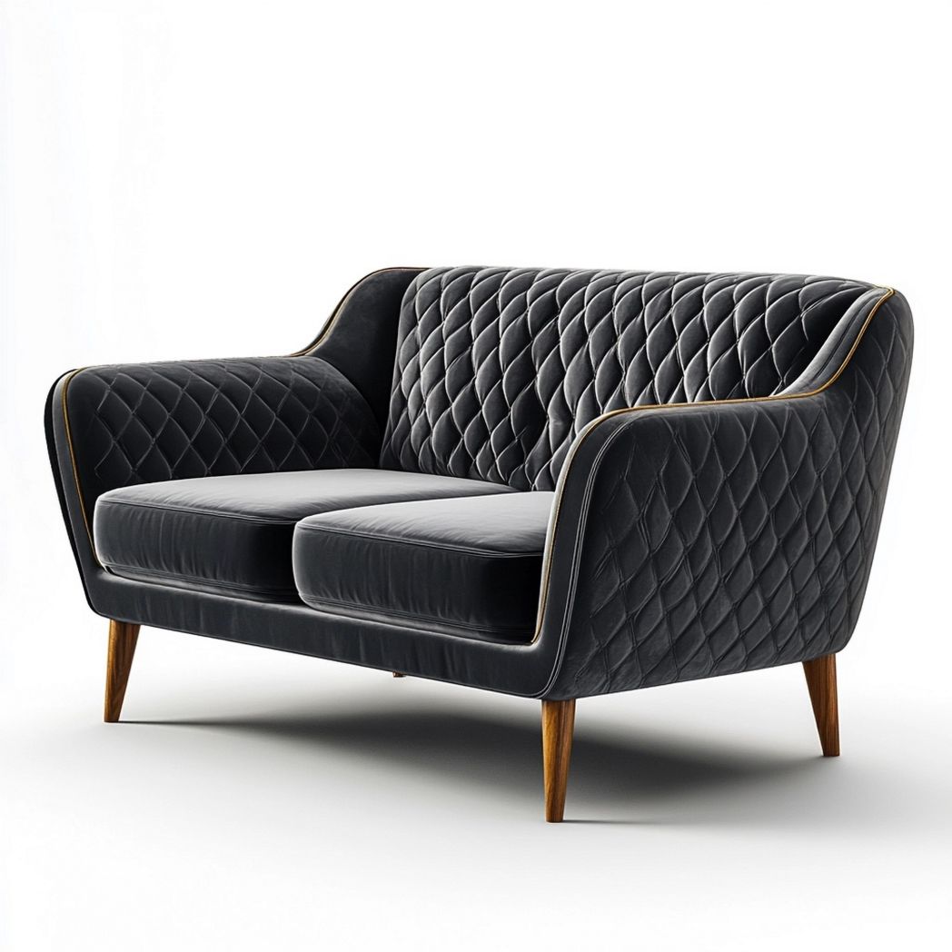 Sofá de Dos Plazas Acolchado de Terciopelo Moderno para Sala de Estar Negro