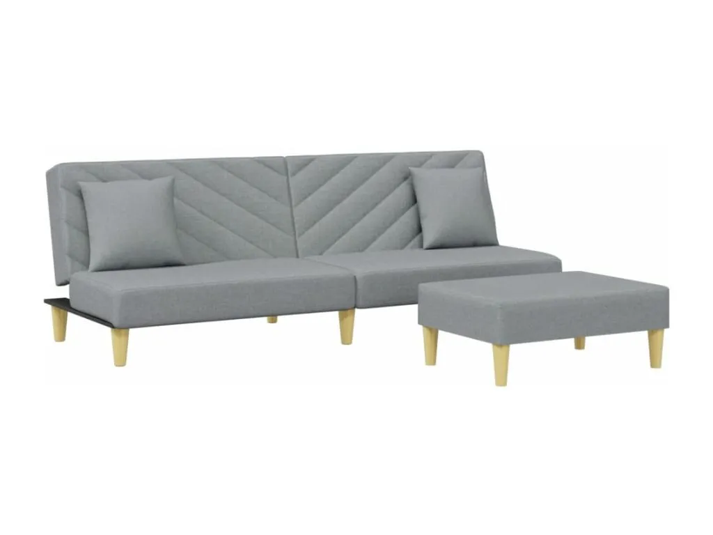 Sofá cama de 2 plazas con almohadas y taburete tela gris claro ottf33207