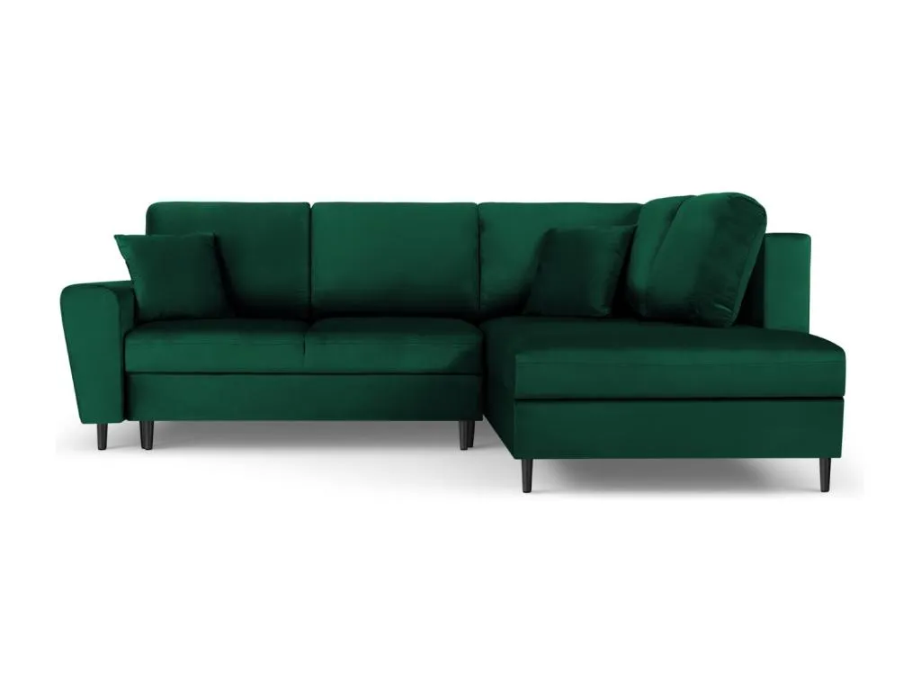 Prietocasa - Sofá cama esquinero derecho con baúl de almacenaje Prietocasa 5 plazas de terciopelo verde botella - 243x194x88cm