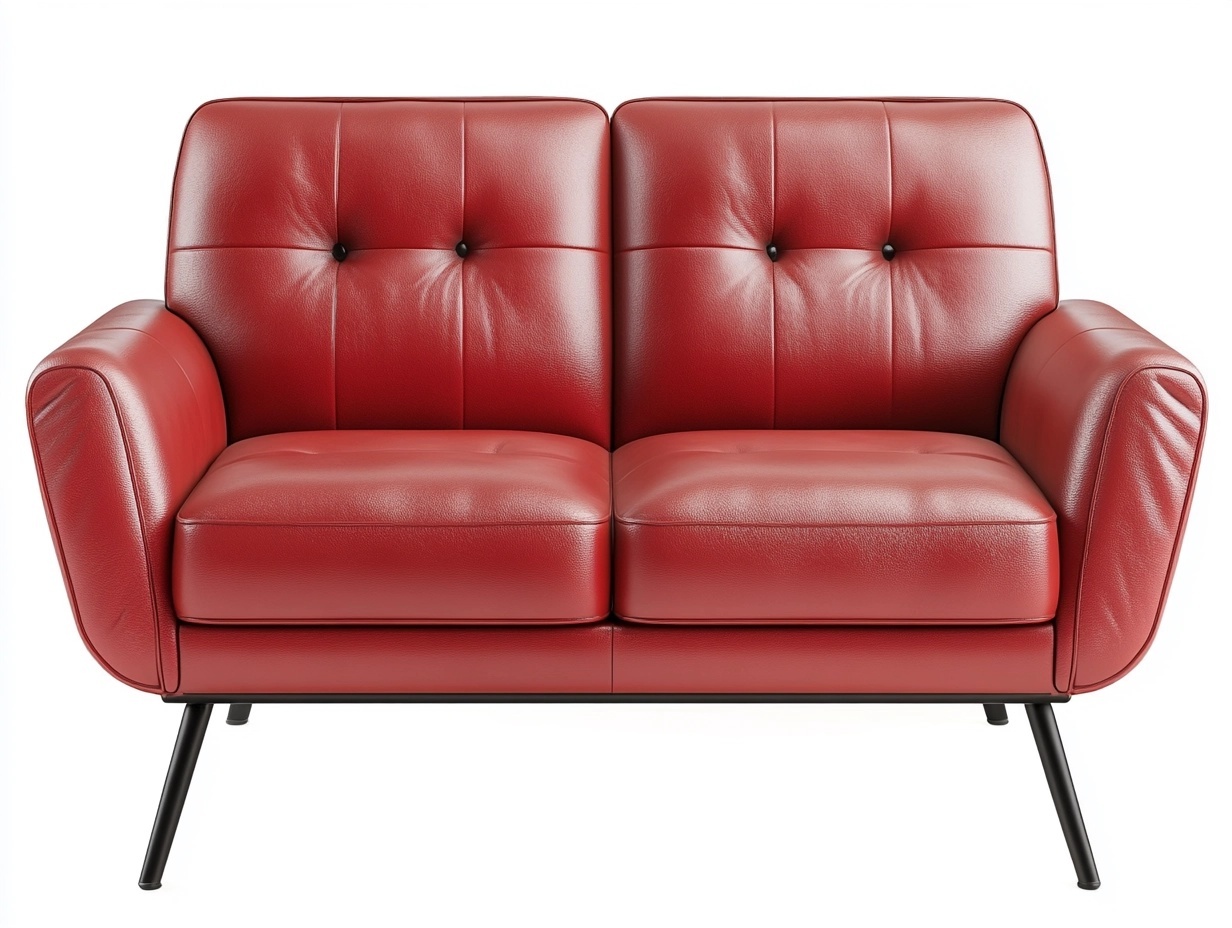 Sofá de dos plazas de cuero rojo diseño moderno para sala estructura metálica 150x85x80 cm