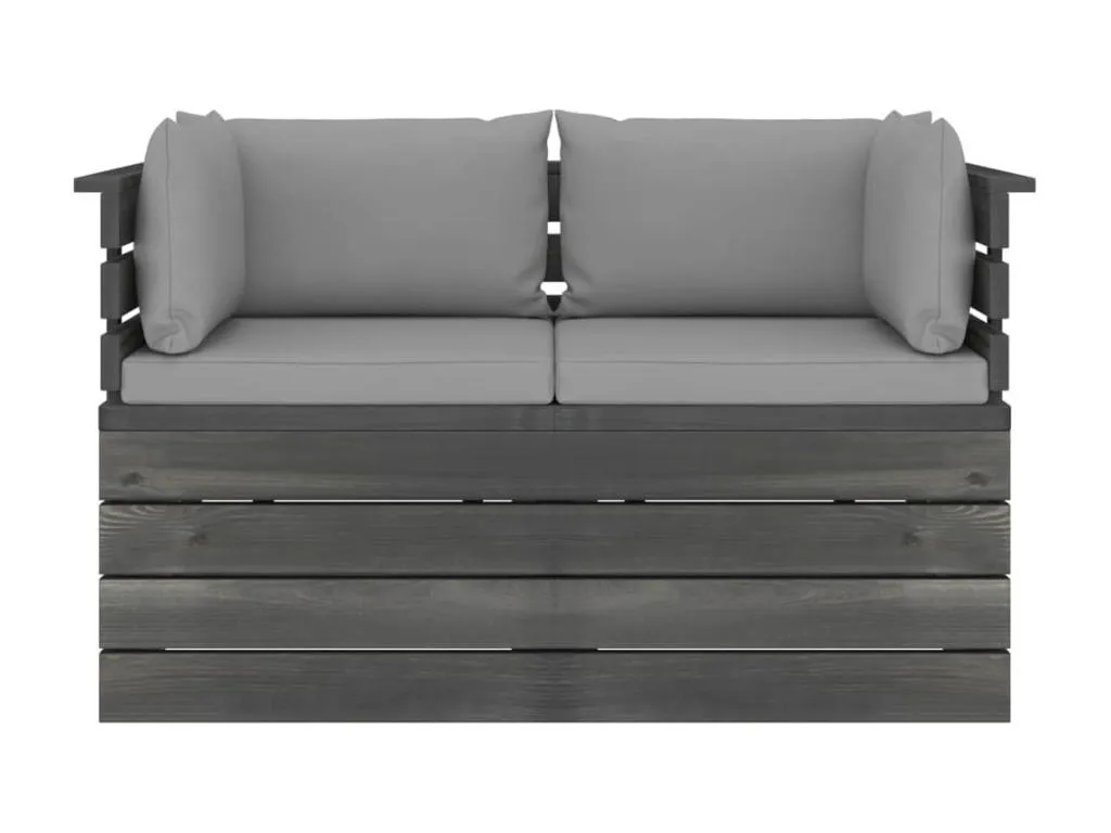 Sofá de palets de jardín 2 plazas y cojines Decocasaes maciza Decocasaes Gris 12953dvvb