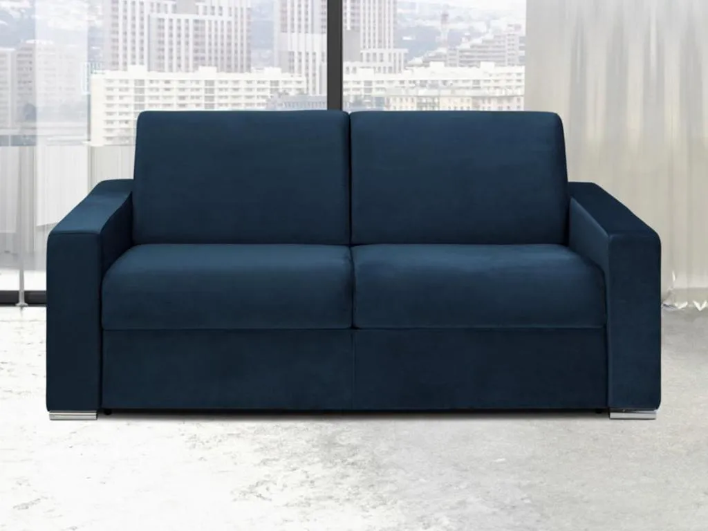 Sofá cama de 3 plazas tipo italiano de terciopelo Luxmbls - Azul noche - Somier de láminas de 140 cm - Colchón de 18 cm con memoria de forma 74465BKJP