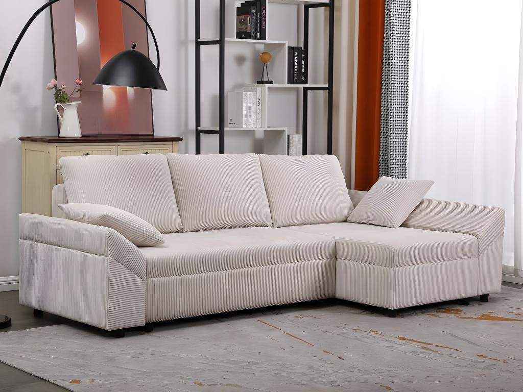 Sofá esquinero de pana Banakdecoracion II - 3 plazas - Beige 64994QWFP